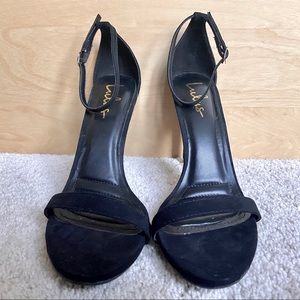 Lulu’s Black Ankle Strap Faux Suede Heels